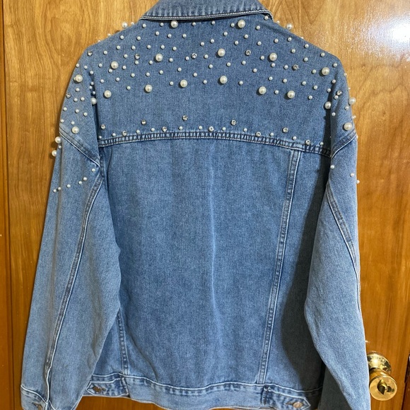 Forever 21 Blue Pearl Studded Jean Jacket - Picture 2 of 4